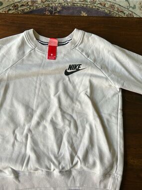 Nike Women's Cream Crewneck Sweatshirt with Black Logo
